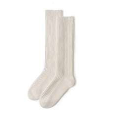 Solid-color plain-knit cashmere mid-calf socks with stretch