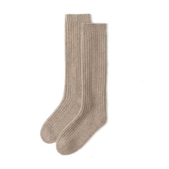 Solid-color plain-knit cashmere mid-calf socks with stretch