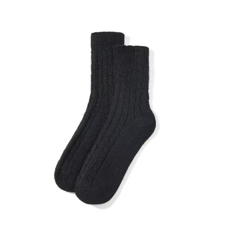 Solid-color thick cashmere mid-calf socks