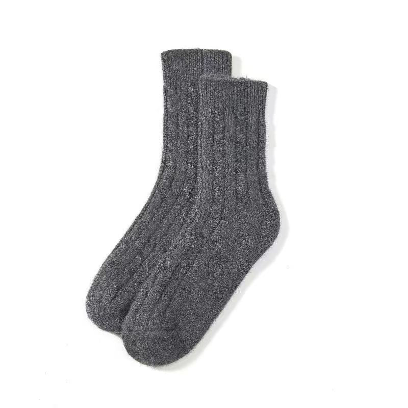 Solid-color thick cashmere mid-calf socks