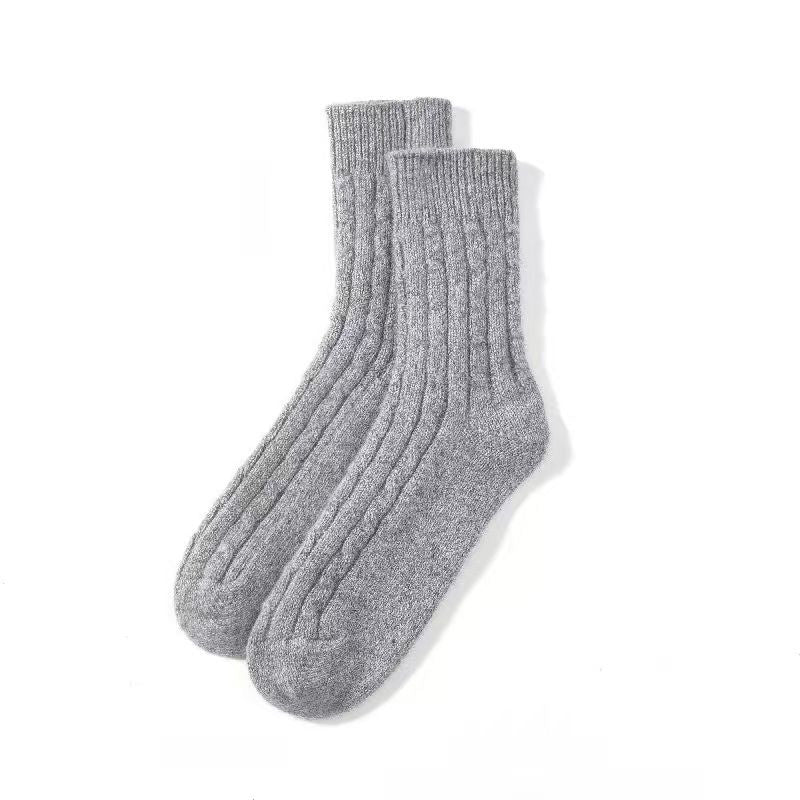 Solid-color thick cashmere mid-calf socks