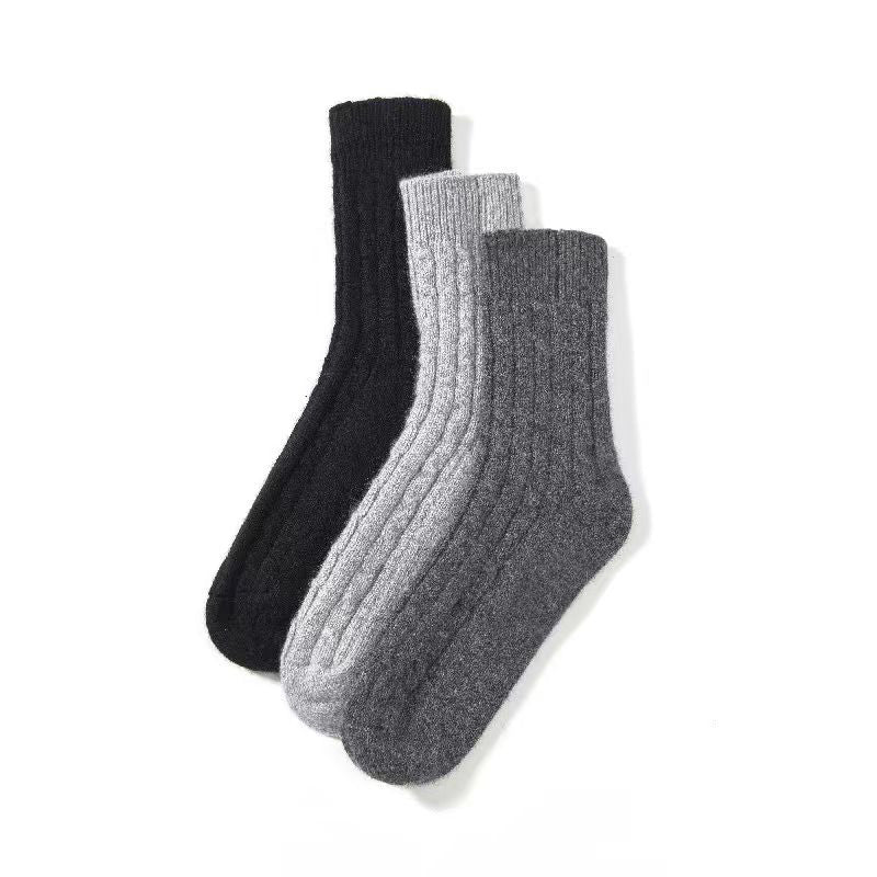 Solid-color thick cashmere mid-calf socks