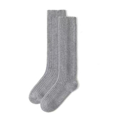 Solid-color plain-knit cashmere mid-calf socks with stretch