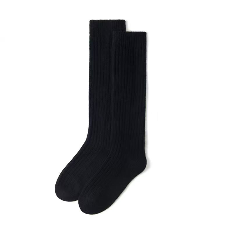 Solid-color plain-knit cashmere mid-calf socks with stretch